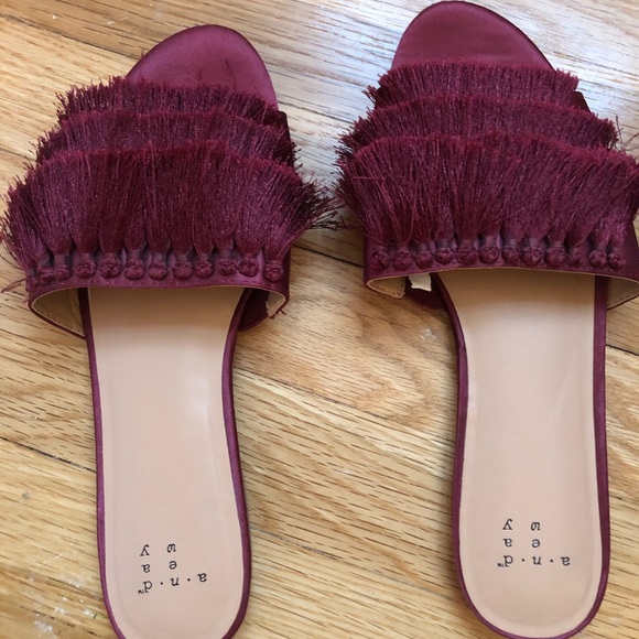 a new day Shoes - A New Day burgundy satin boho slides